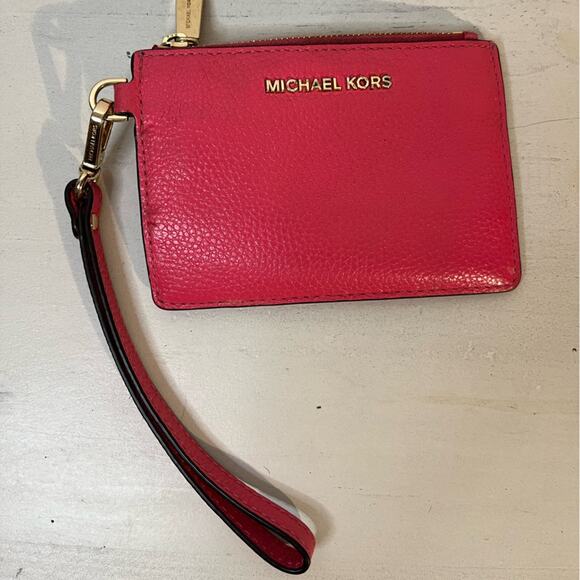 Michael Kors Jet Set Pink leather coin purse key chain wristlet minimal casual - Picture 1 of 7